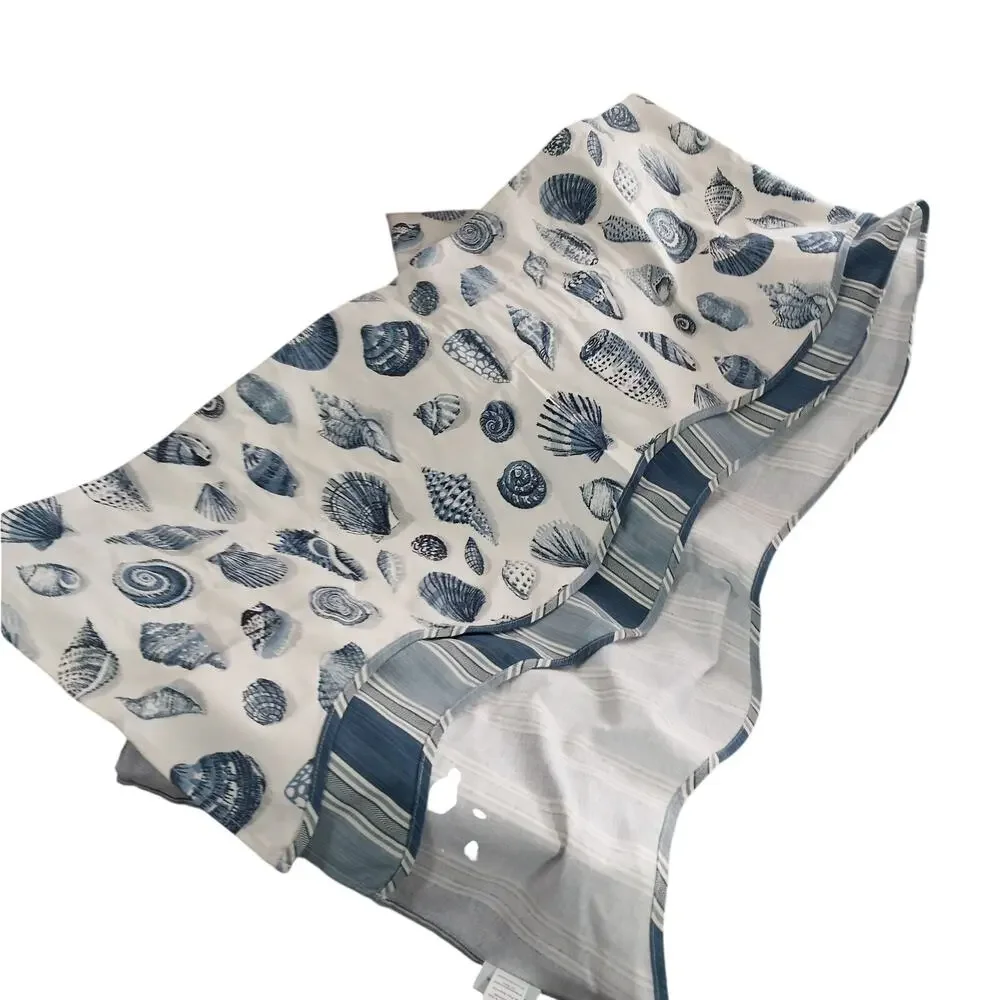 WAVERLY CLASSICS! CREAM & BLUES SEA/SHELLS PATTERN BEDSPREAD+ 2 WINDOW VALENCES!